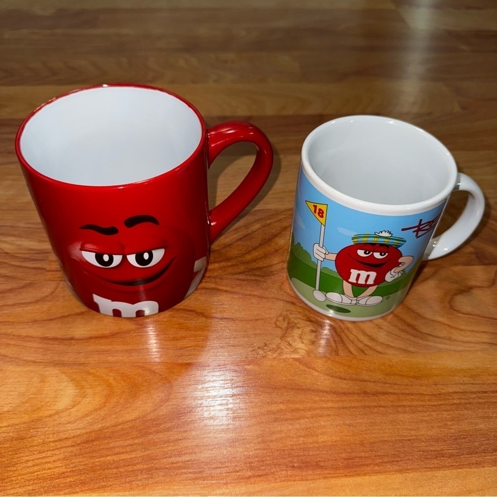 M&M Sports Mug Blue Football and Red Golf by Galerie M & M 2002 + Red M&M Mug